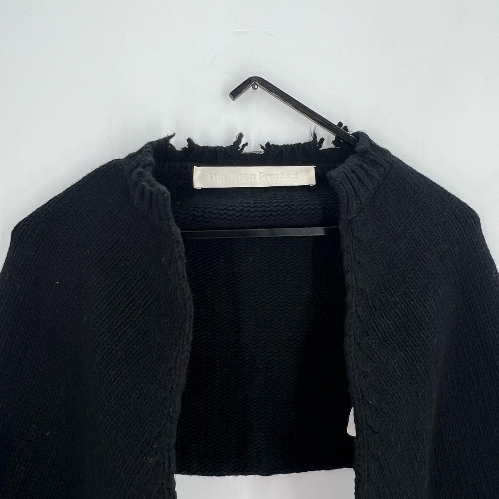 The Open Product Open YY Black Wool Blend Frayed Ripped Distressed Shrug